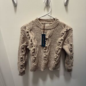 NWT Sunday Collective Alpaca Fur Cable Knit Beige Sweater 6 Years